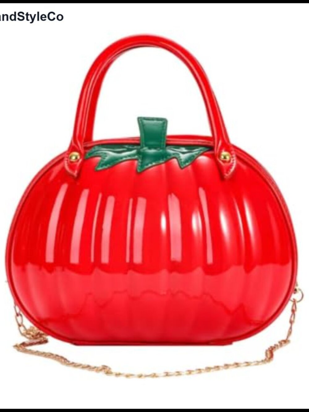 3D Pumpkin Shoulder Bag Patent PU Leather Detachable Chain Halloween Purse